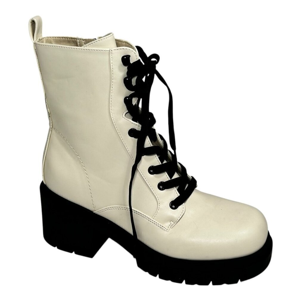 Nine West Juna3 Ivory Combat Boots Faux‎ Leather Sz 9.5 women